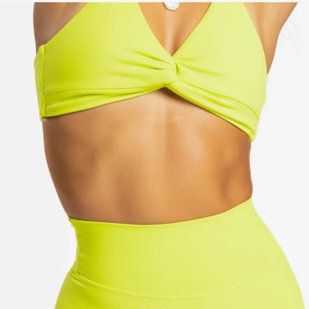 Neon Lime Twist Front Sports Bra - Women